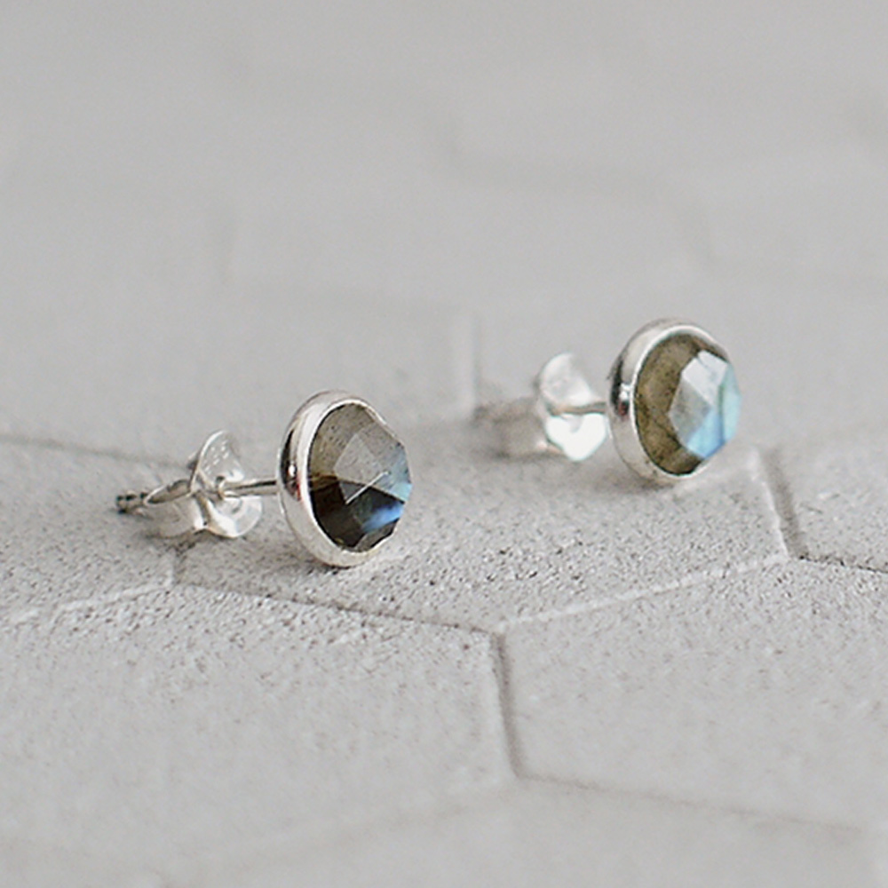 拉長石簡約小圓純銀耳環/SE579 水晶 中性 男生聖誕禮物