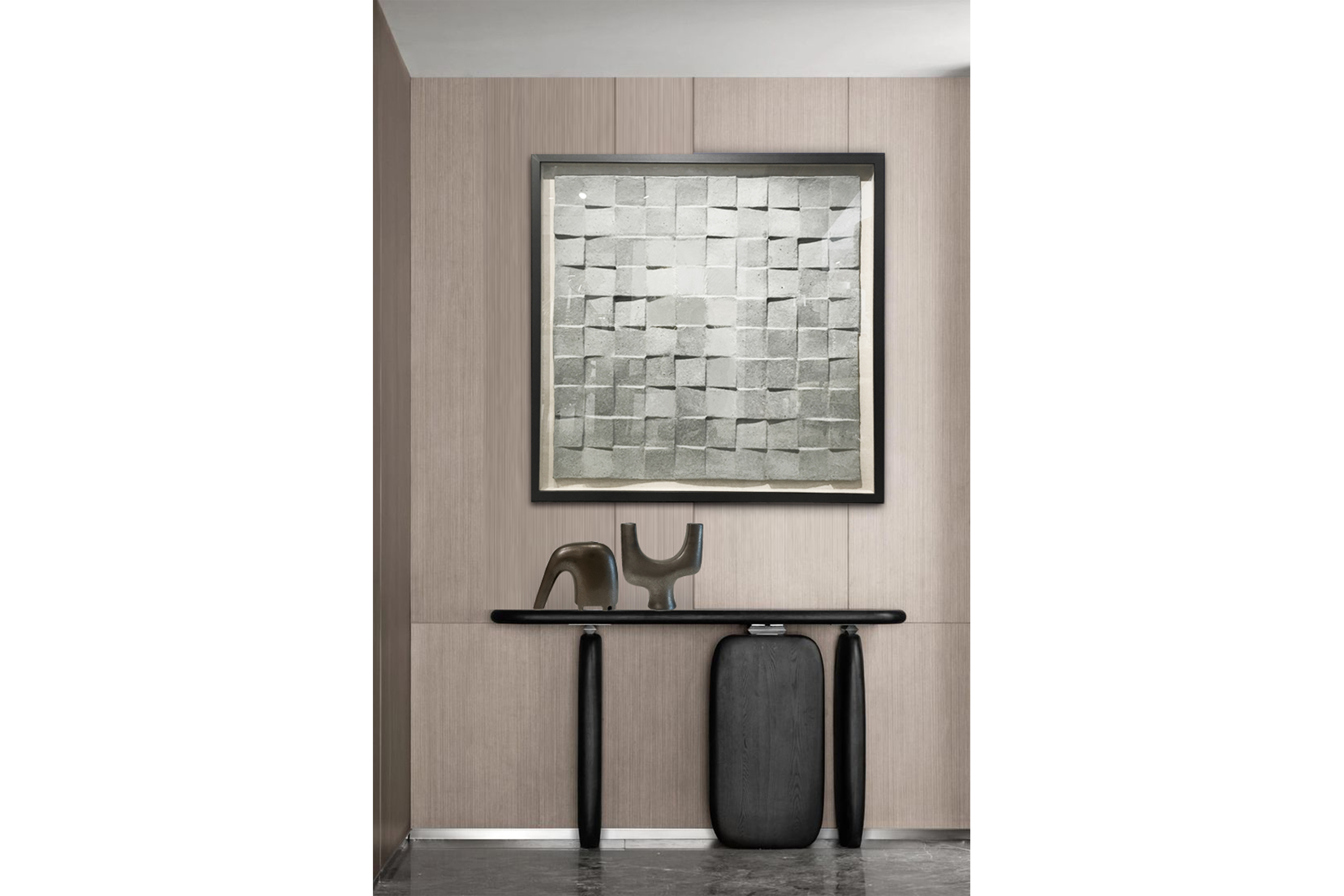 立體紙漿畫－編織方塊灰