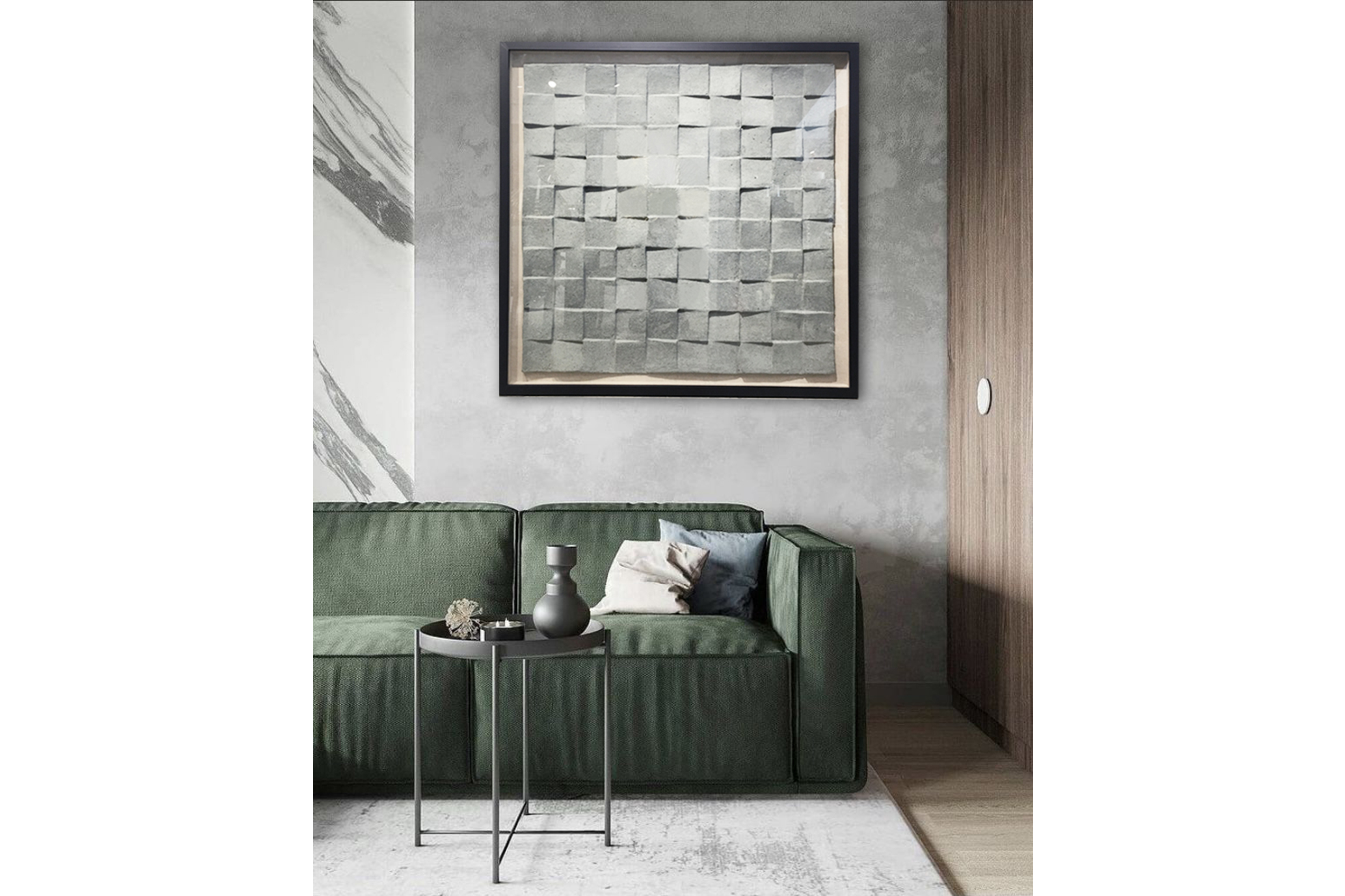 立體紙漿畫－編織方塊灰