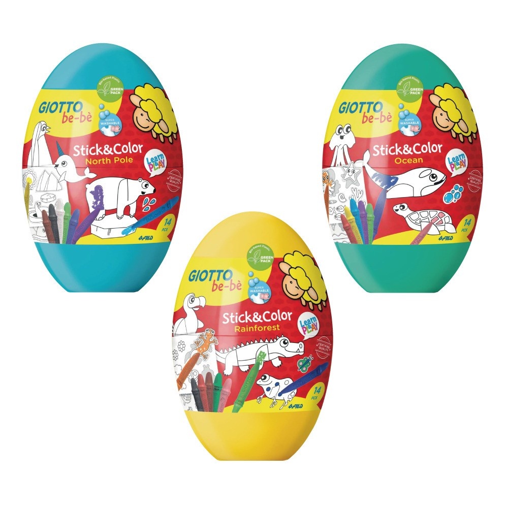 【樂森藥局】義大利 GIOTTO 寶貝羊塗鴉蛋（不沾手蠟筆x8、塗鴉貼紙x2、動物塗鴉組裝立牌卡x3）
