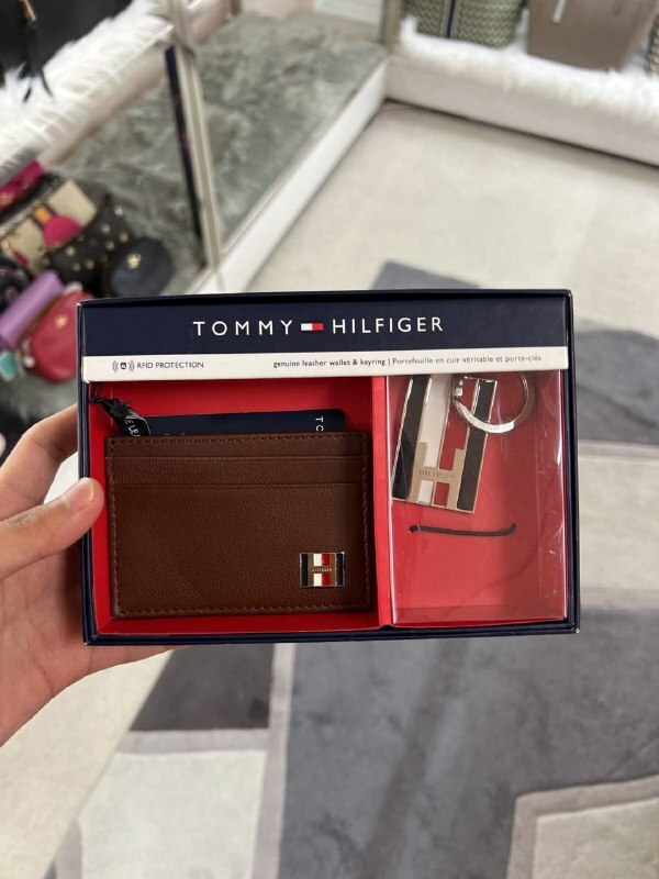 [S] TOMMY HILFIGER CARD CASE W/ KEY FOB,BROWN, 31TL330078-BROWN (STH40)