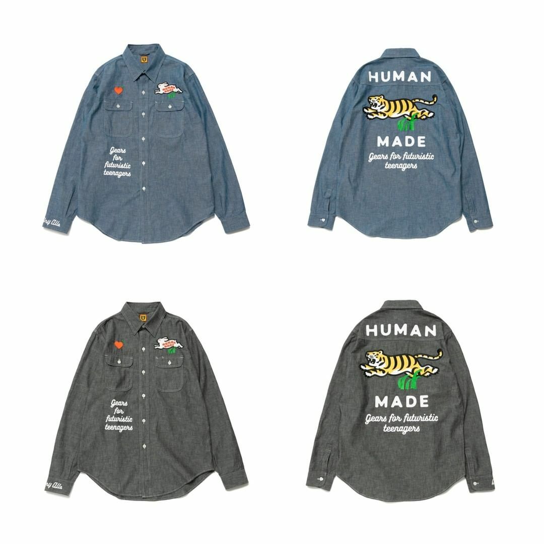 2022AW HUMAN MADE CHAMBRAY SHIRT 刺繡兔子老虎襯衫2色現貨