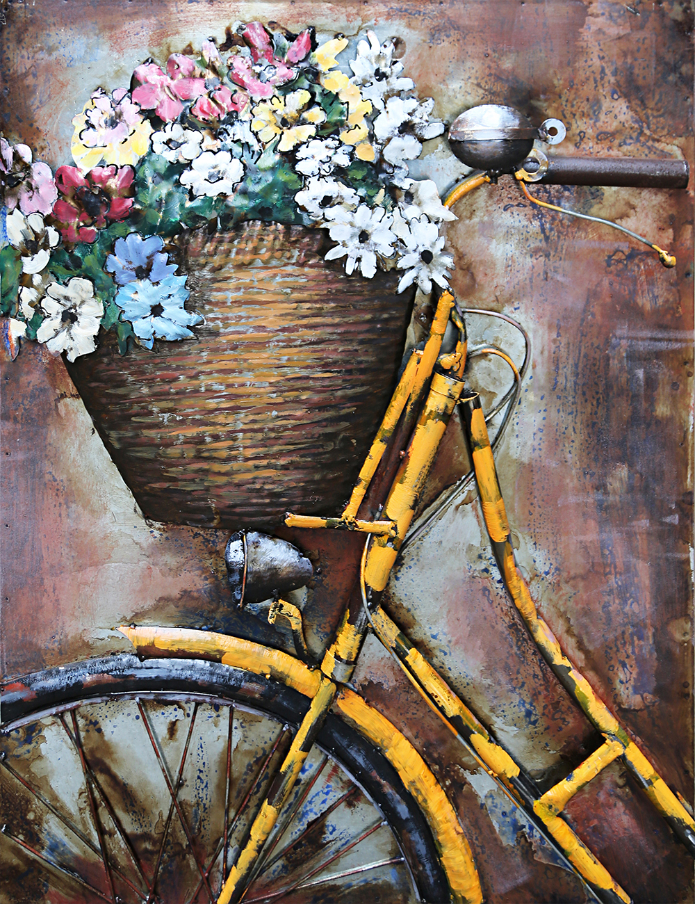 鐵皮畫-腳踏車與花