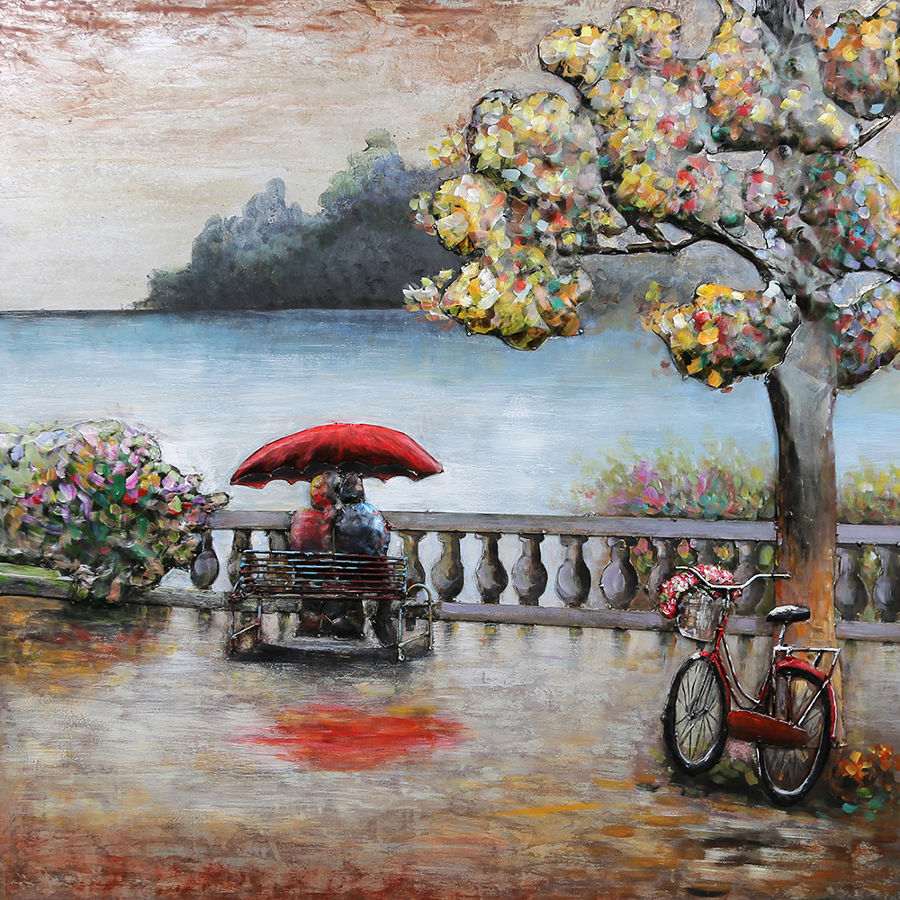 鐵皮畫-公園雨中街景