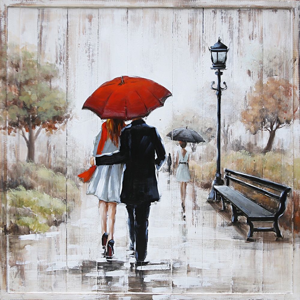 鐵皮畫-情侶雨中散步