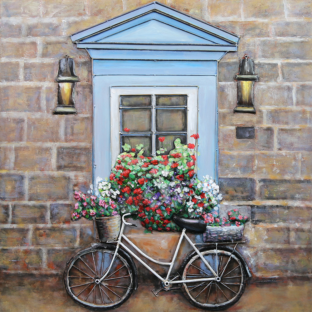 鐵皮畫-窗前紫腳踏車