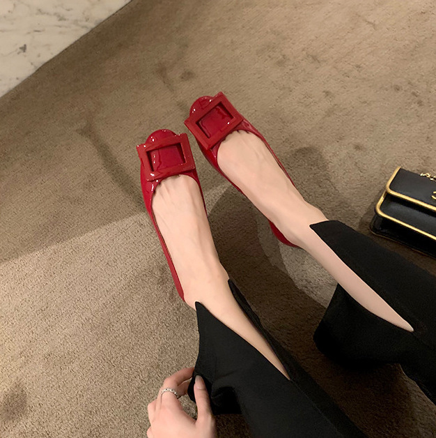 漆皮方釦平底休閒鞋(35-40)(5色)