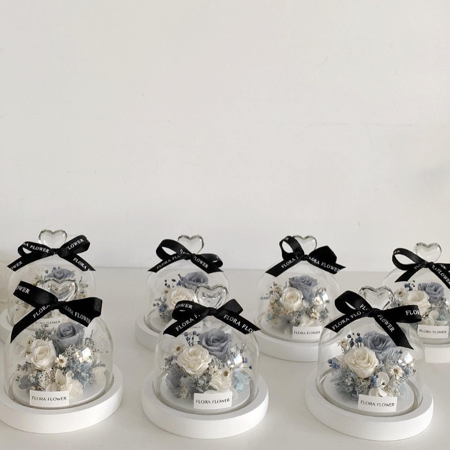 永生花愛心玻璃罩-藍白