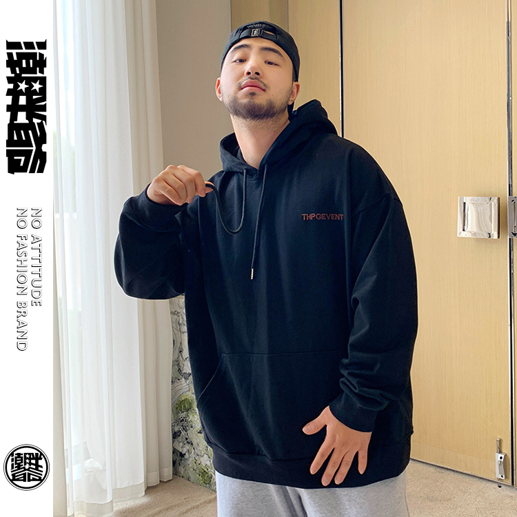 潮胖爺大尺碼-潮牌長袖帽T〈BFWY7389〉