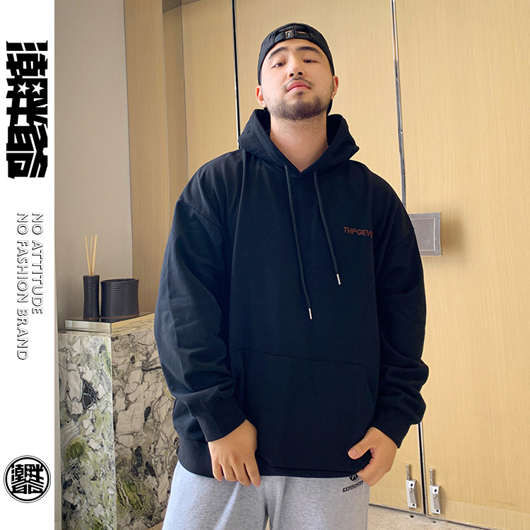 潮胖爺大尺碼-潮牌長袖帽T〈BFWY7389〉