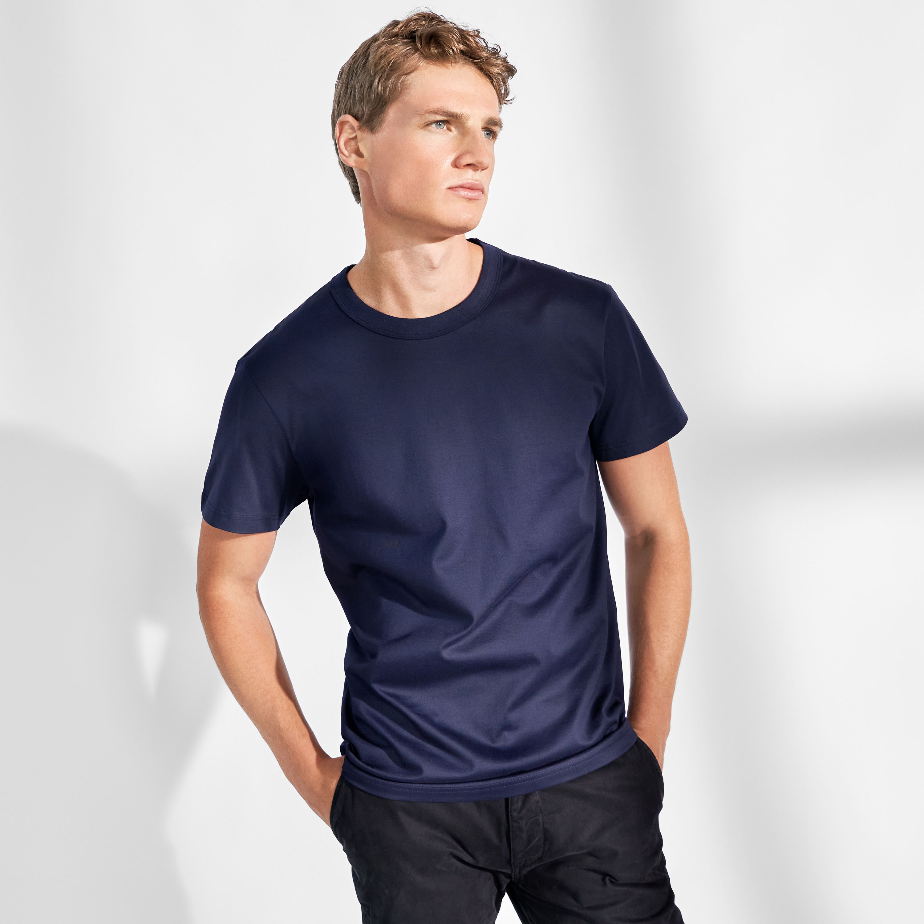 Crew-Neck Pima  圓領男用高端厚T - 海軍藍