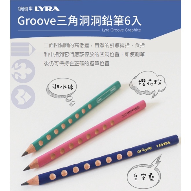 【樂森藥局】✍🏻小學的第一支鉛筆✍🏻 德國LYRA Groove三角洞洞鉛筆(6入) 德國原裝 三角鉛筆 左右手適用