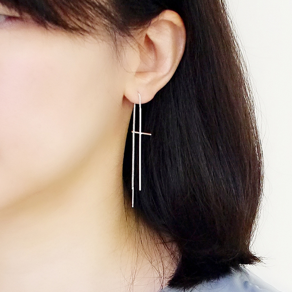 十字信念耳線式純銀耳環/SE580|信仰 時尚 垂墜
