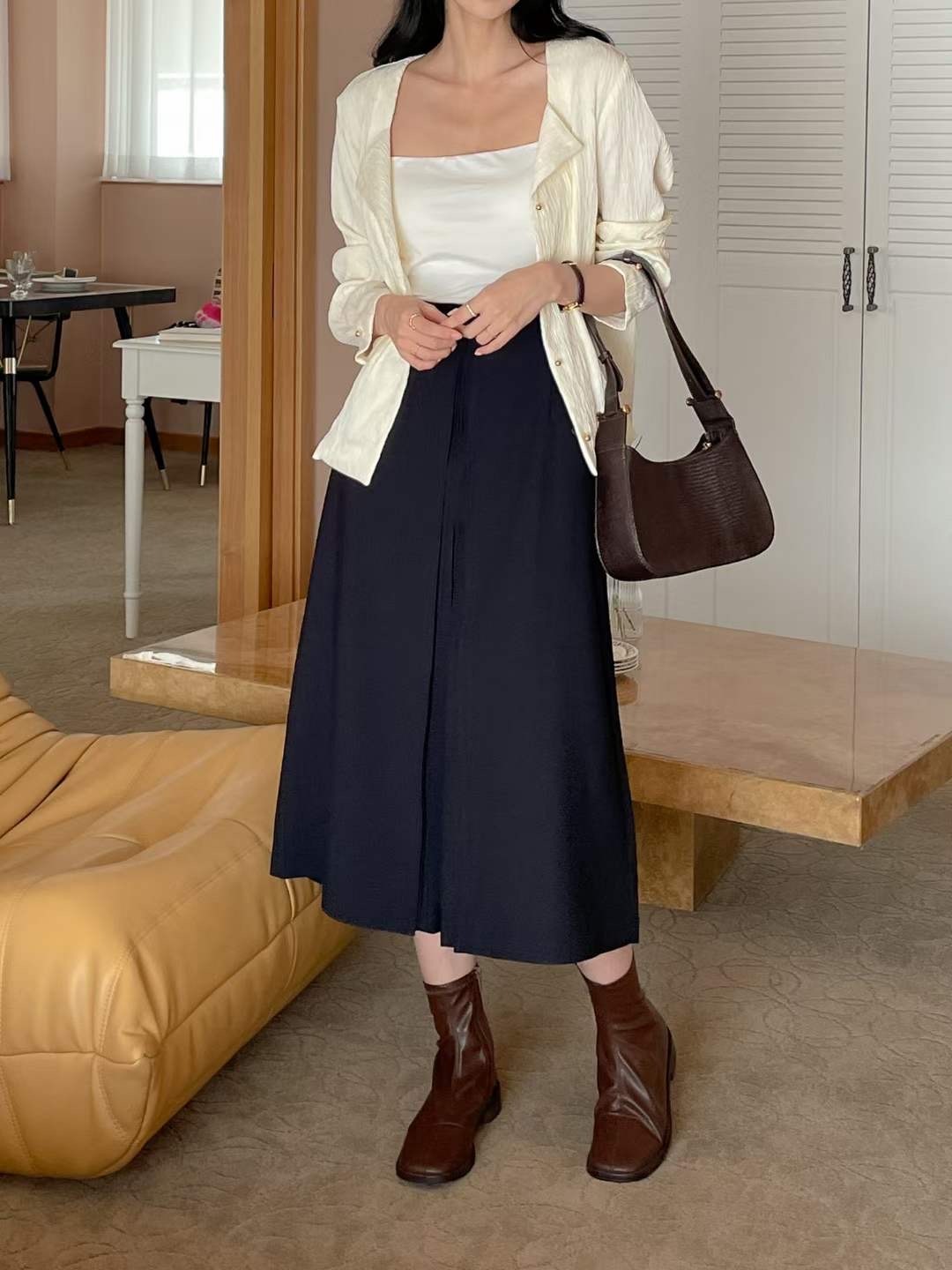 OCTSK232 人造絲半截A長裙