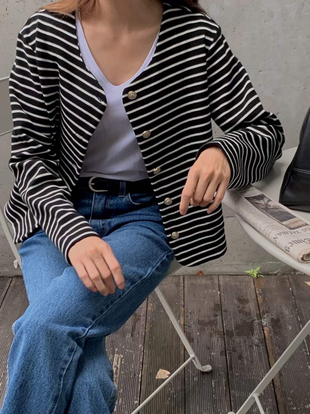 OCTT2353 橫間棉質圓領外套