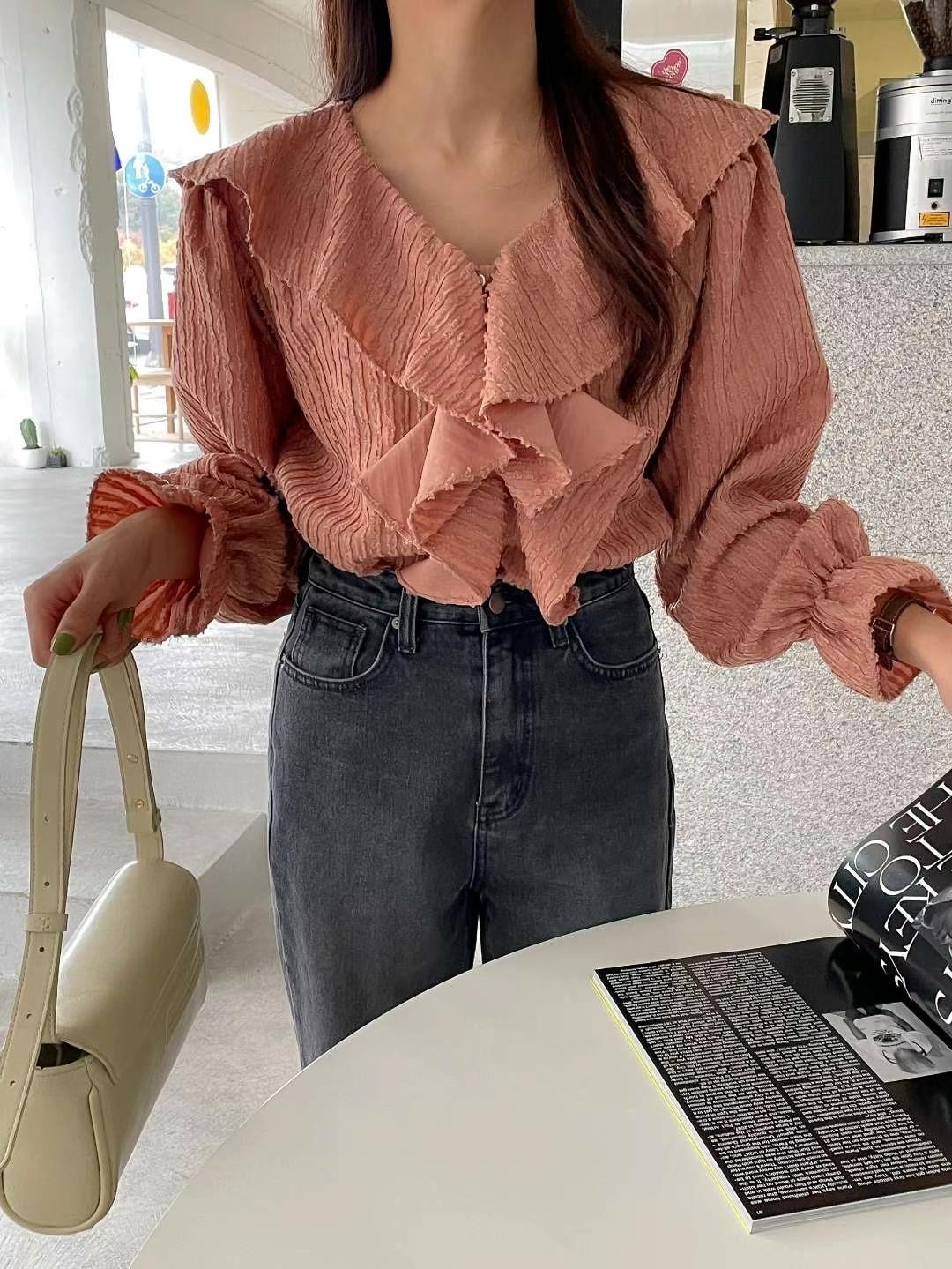 OCTT2357 玫瑰紅ruffle上衣