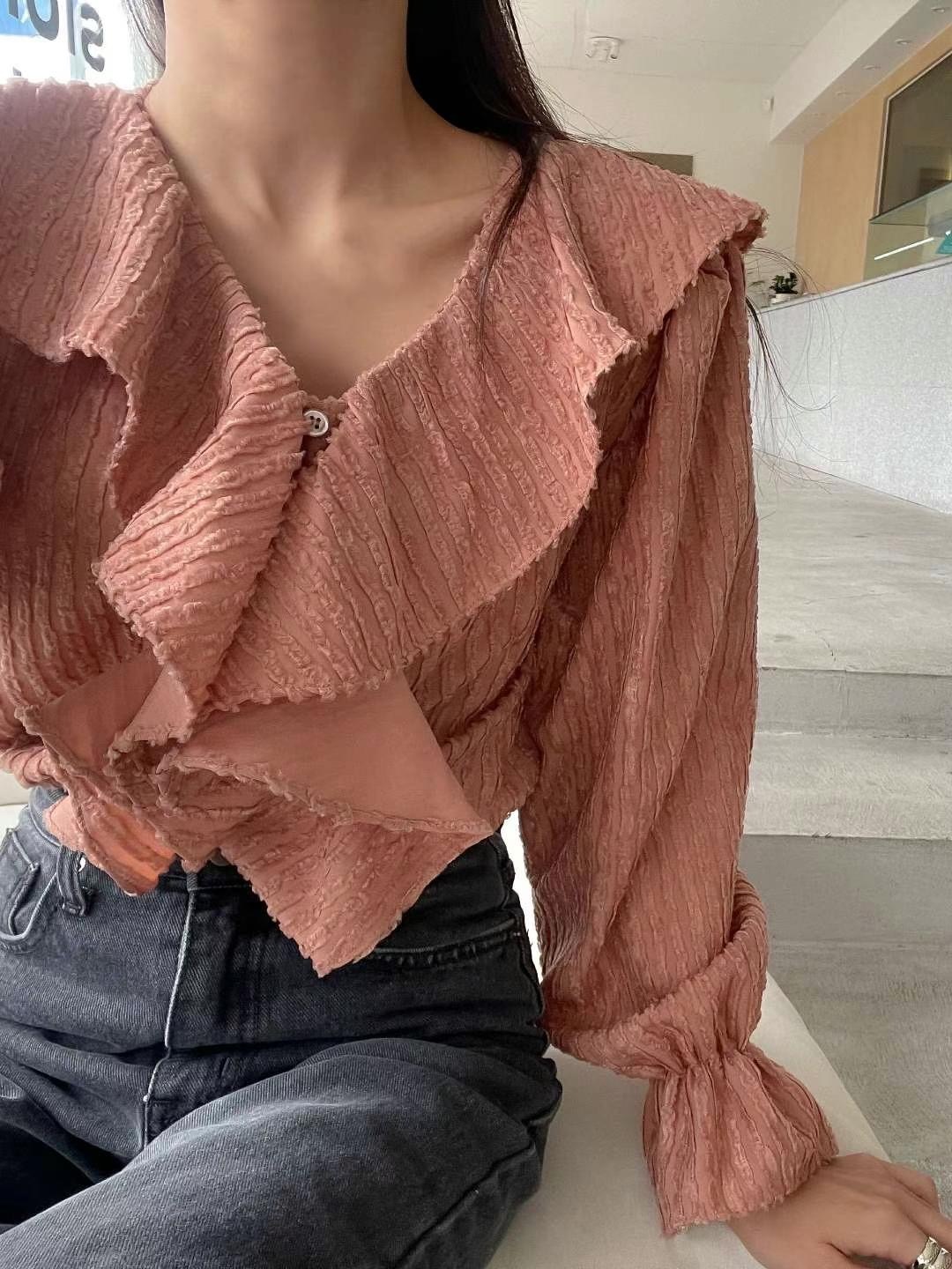 OCTT2357 玫瑰紅ruffle上衣