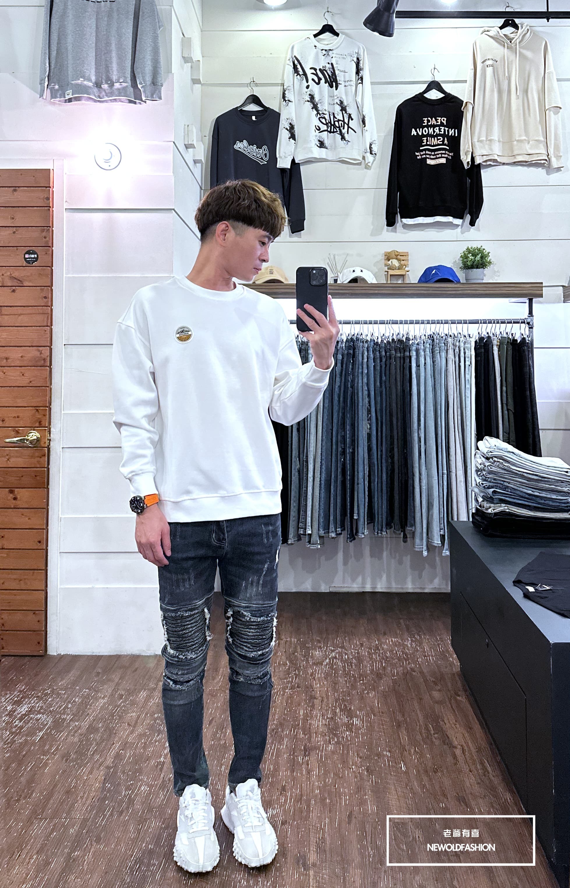 『新品上市』重磅深藍機車補丁小直筒(NOF22093681)