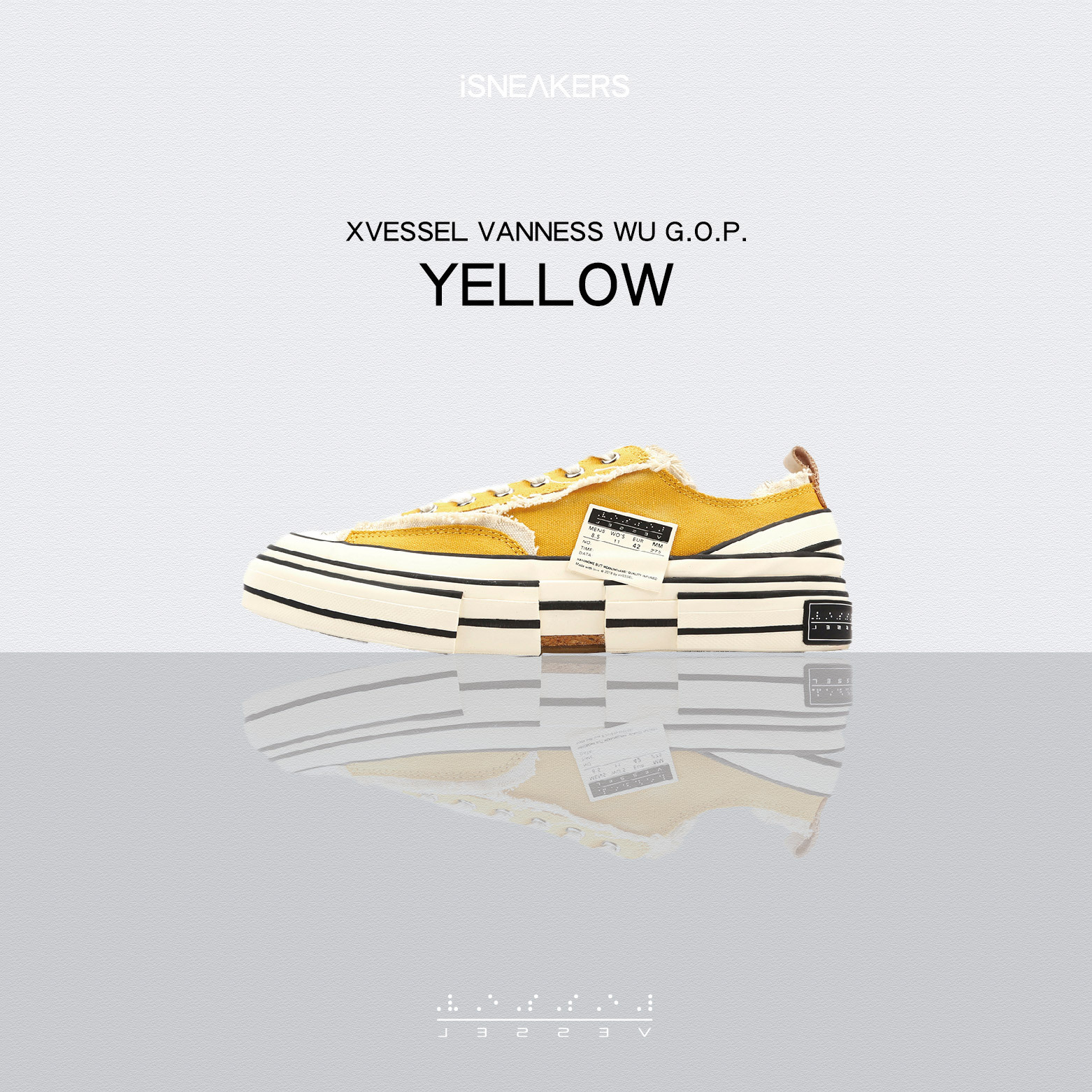 iSNEAKERS｜xVESSEL Vanness Wu G.O.P "Yellow" 吳建豪 硫化鞋 解構鞋 帆布鞋  黃 S19X001Y