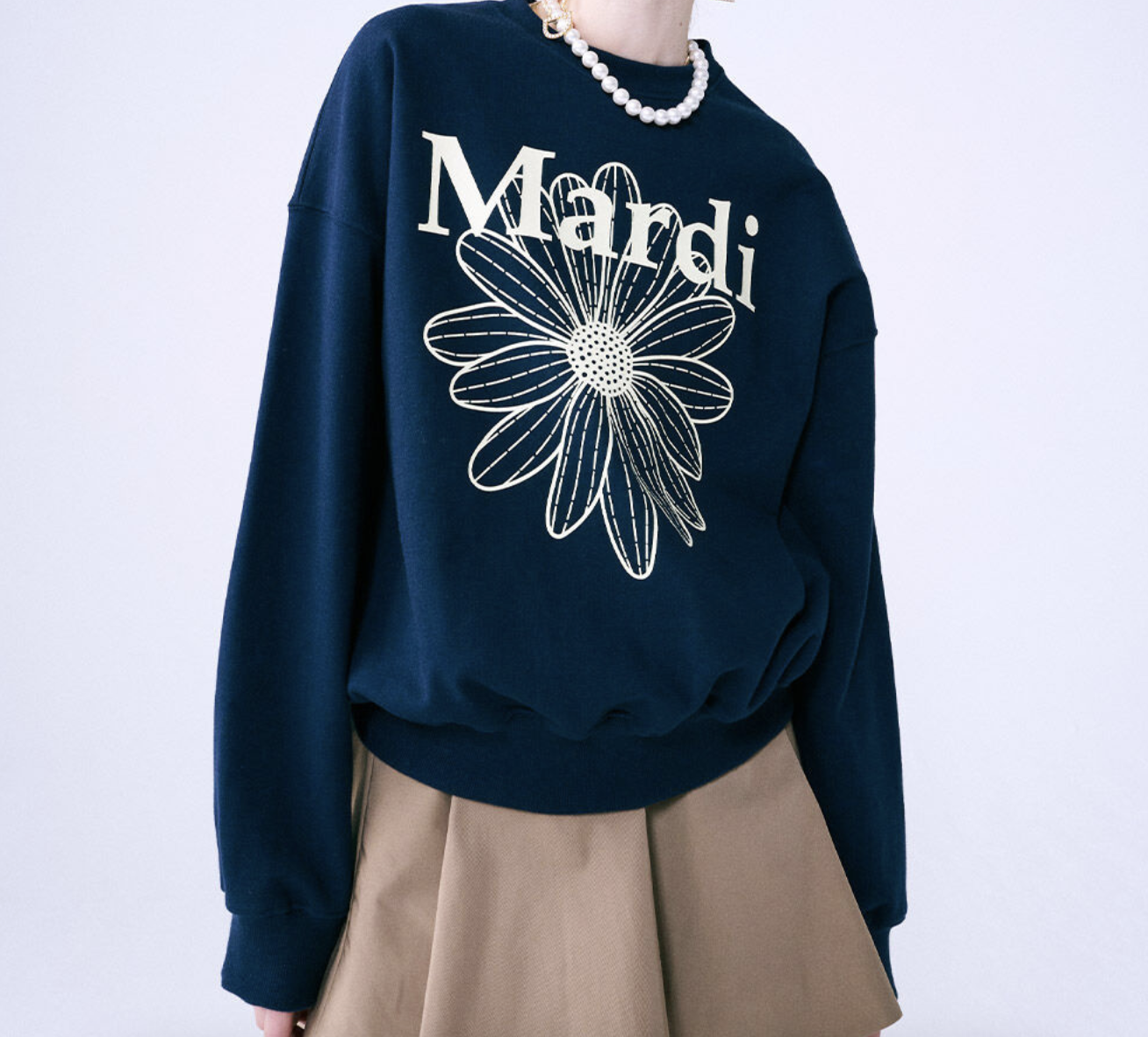 韓國Mardi Mercredi SWEATSHIRT FLOWERMARDI_NAVY CREAM
