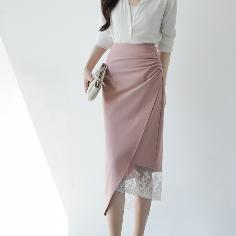 Brielle Ruched Side Asymmetrical Lacey Pencil Skirt