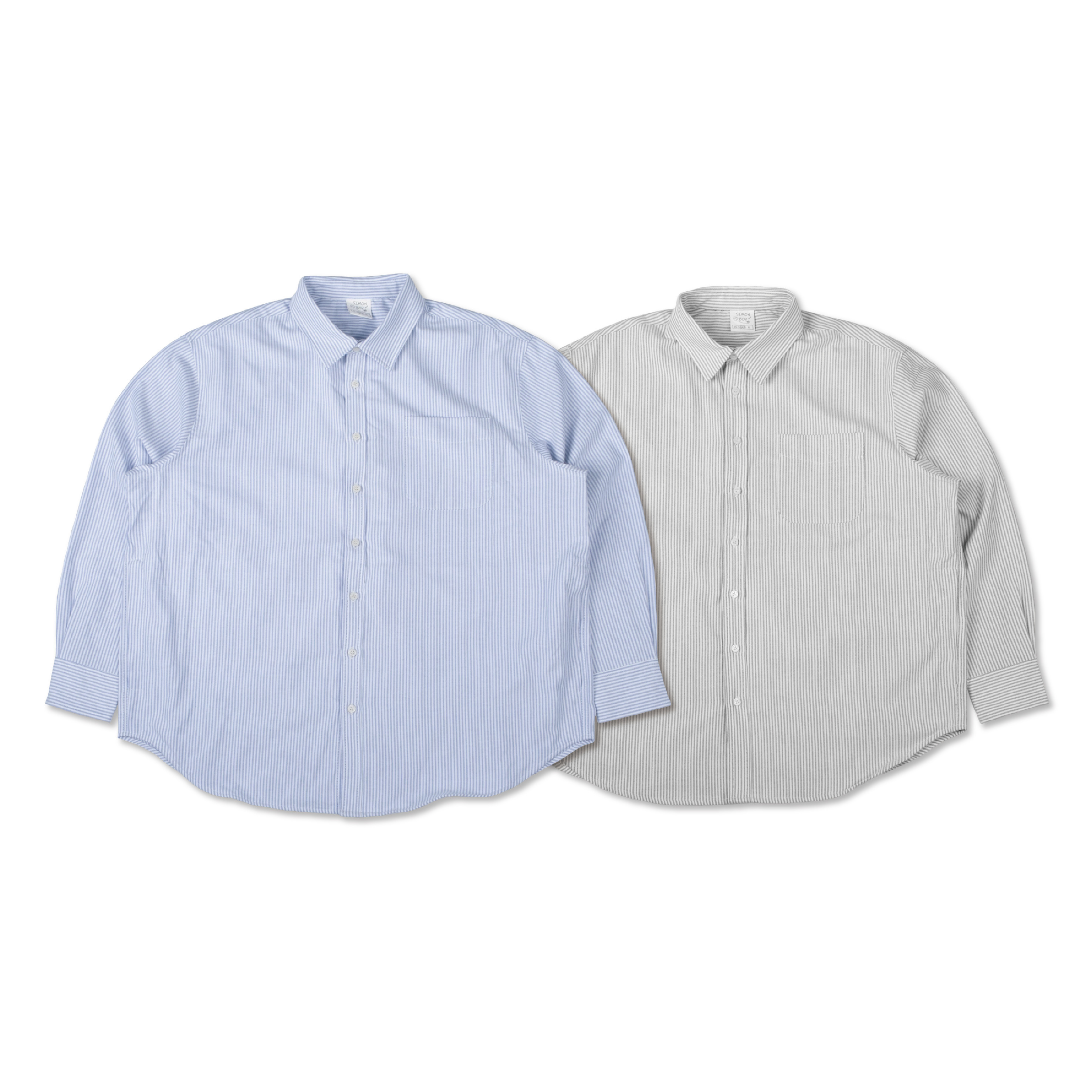 SIMON MADE TW-2204 city boy 學院風 寬鬆 隱藏口袋 條紋 牛津 長袖 襯衫