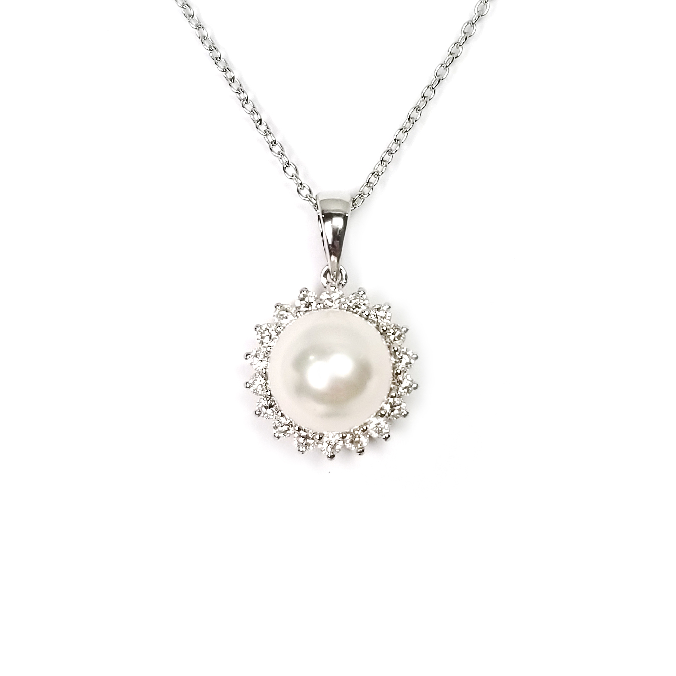 18K白金天然鑽石Akoya珍珠吊墜