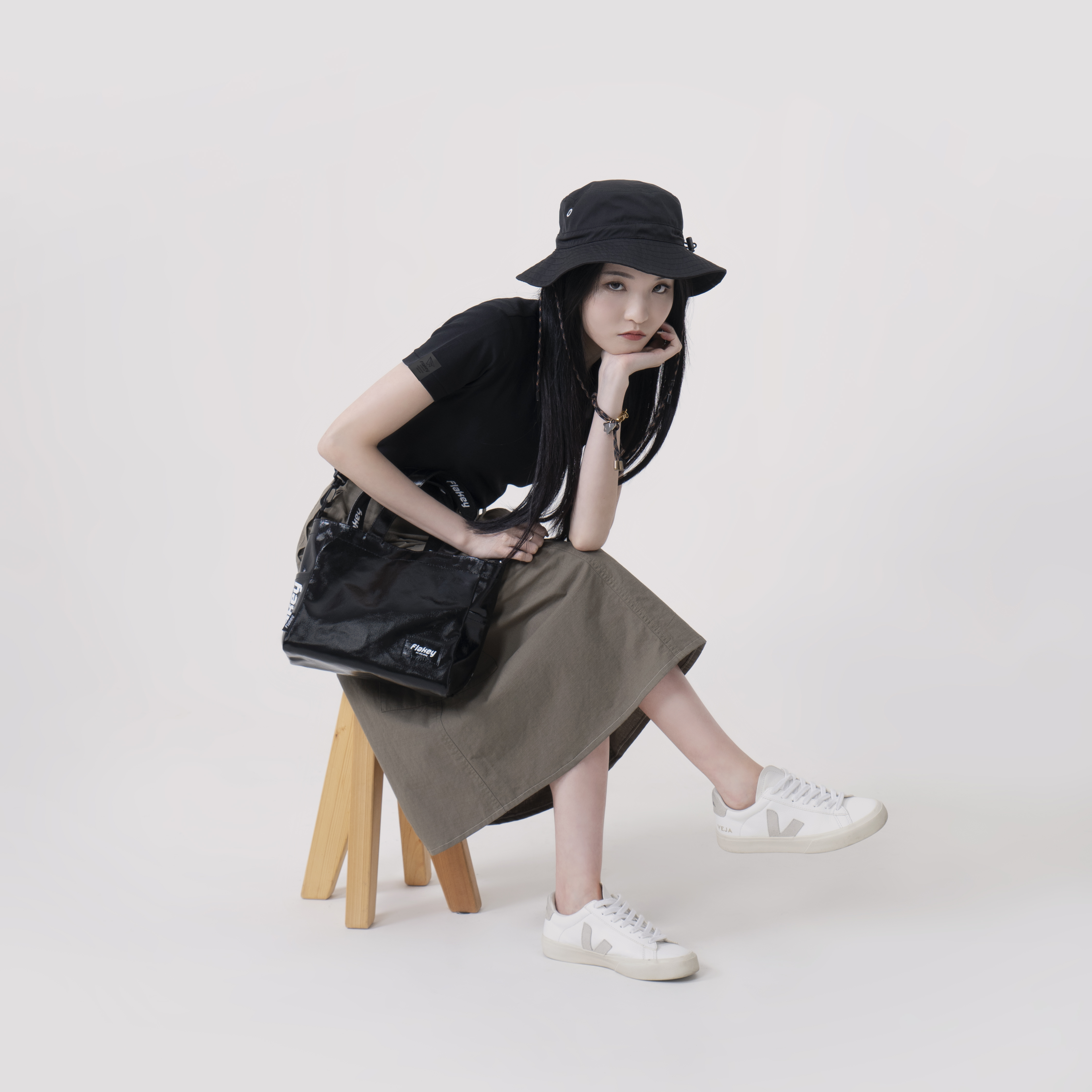 山系軍綠拼布長裙 (女裝)