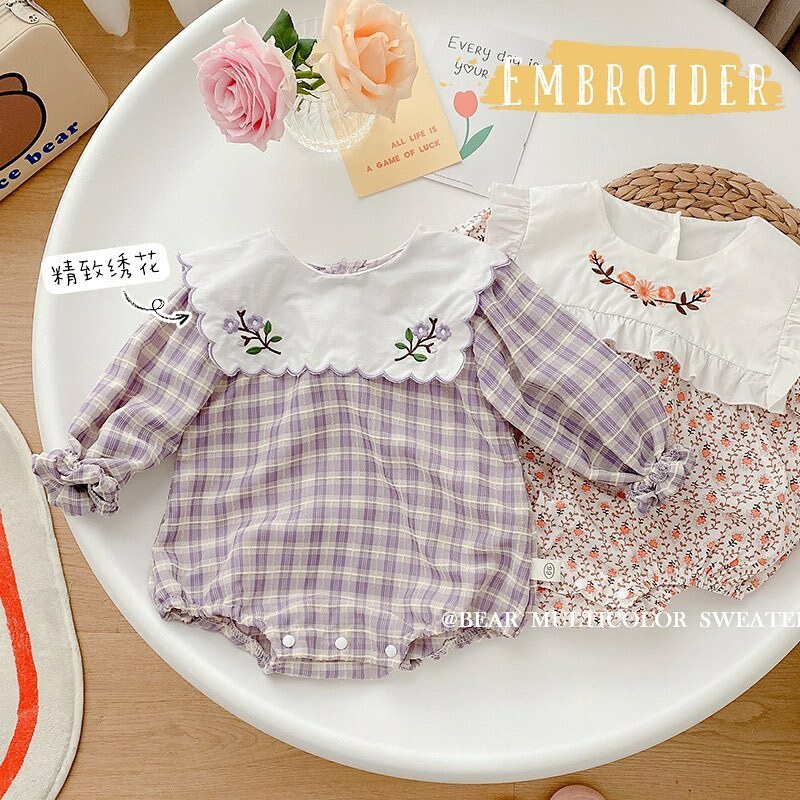 方領好美刺繡花多包屁衣