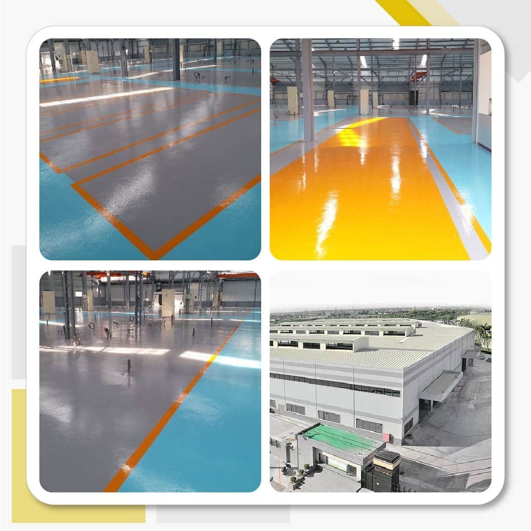 台南華興螺絲工業之自走車地坪工程，使用南寳漆的926T溶劑型環氧地坪面漆、915ABM2經濟型環氧流展地坪中塗漆、910SP環氧樹脂透明水泥底漆。