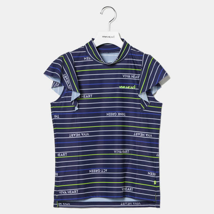 女士 條紋印花喇叭袖小高領T恤