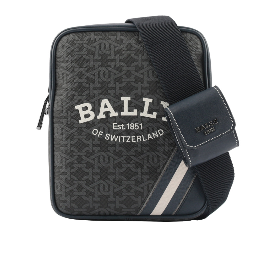【BALLY】Bhenn B-Monogram 拼接藍白條紋附耳機套斜背包