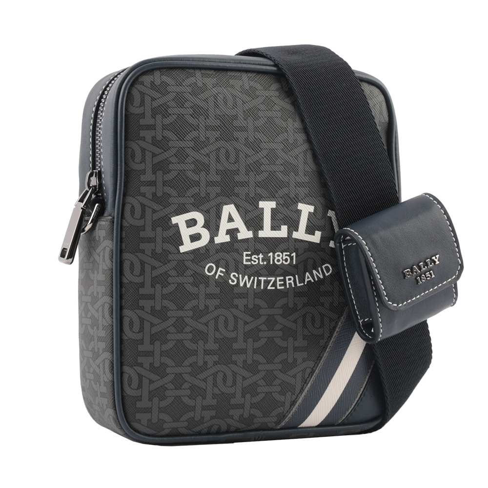 【BALLY】Bhenn B-Monogram 拼接藍白條紋附耳機套斜背包