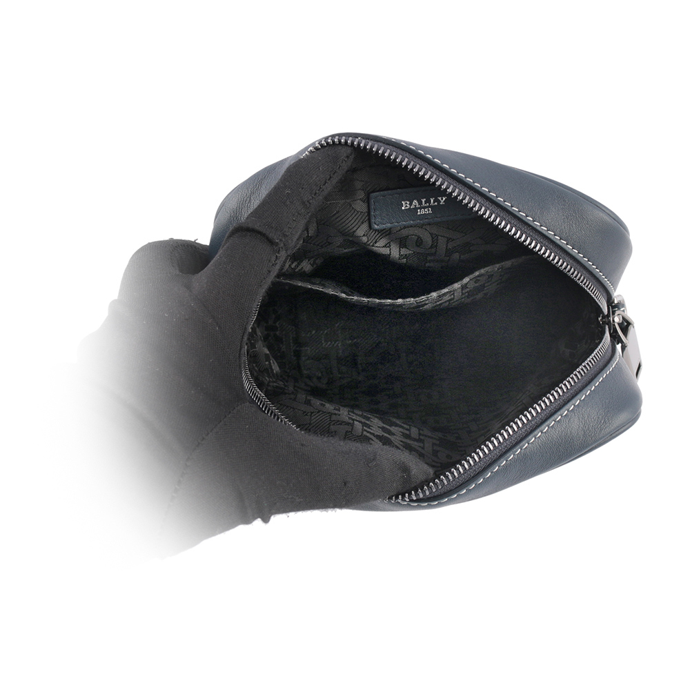 【BALLY】Bhenn B-Monogram 拼接藍白條紋附耳機套斜背包