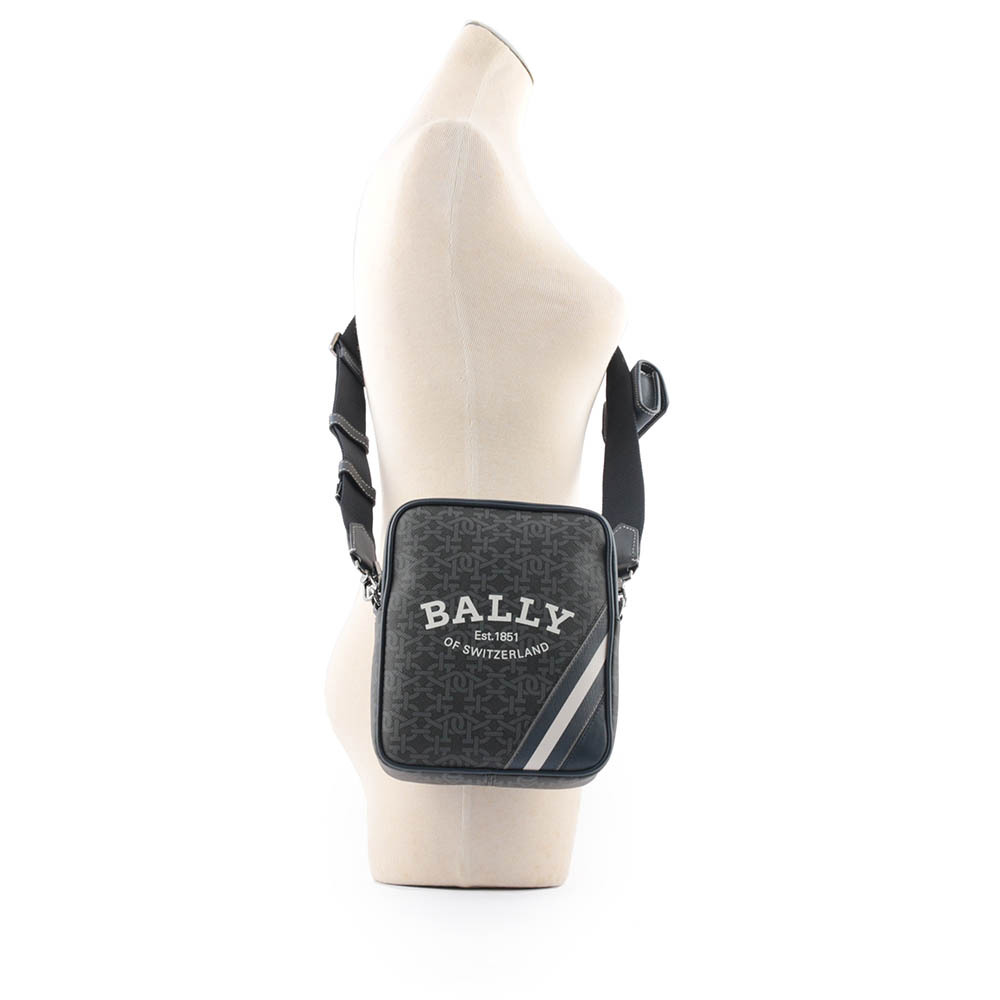 【BALLY】Bhenn B-Monogram 拼接藍白條紋附耳機套斜背包