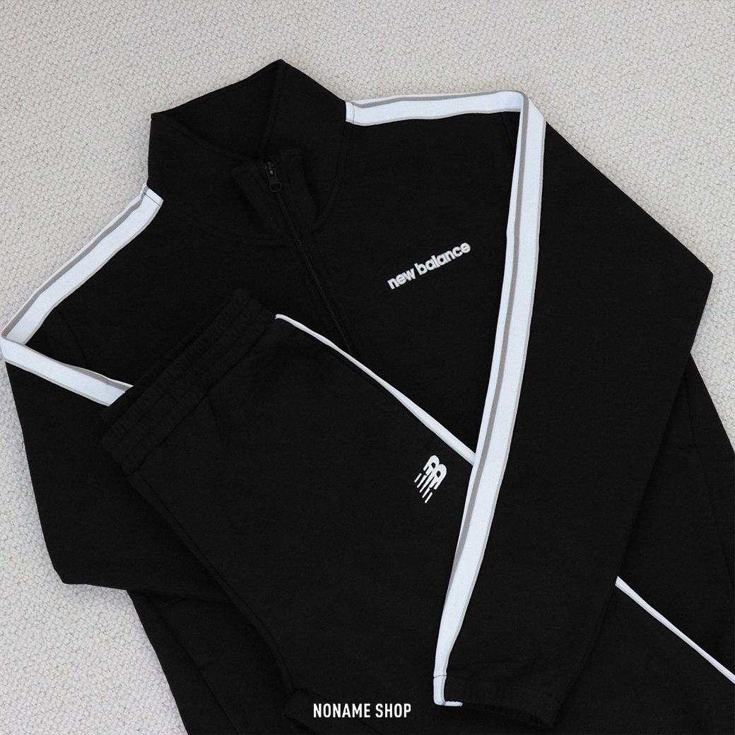 NEW BALANCE NB 復古 運動 套裝 外套 長褲 黑色 (男款)