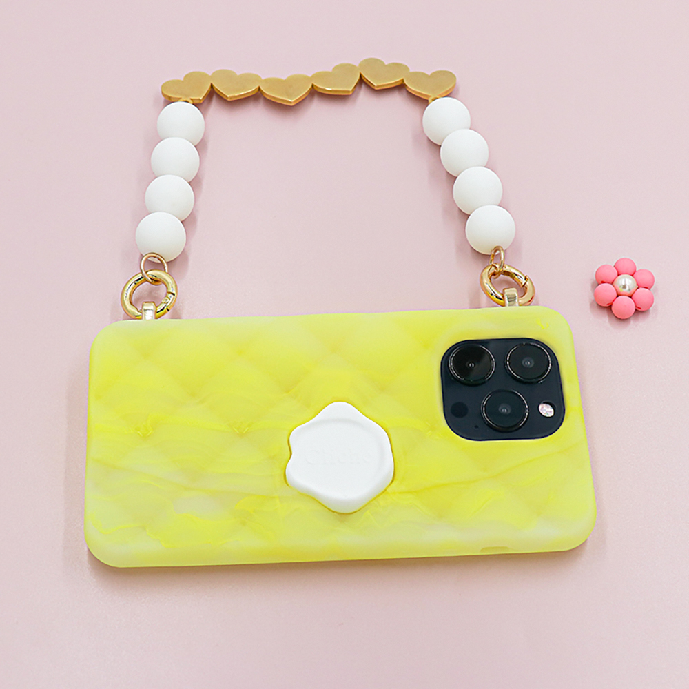 Candies iPhone 14 Pro Max - 心串珠鍊幻彩果凍晚宴包(黃)