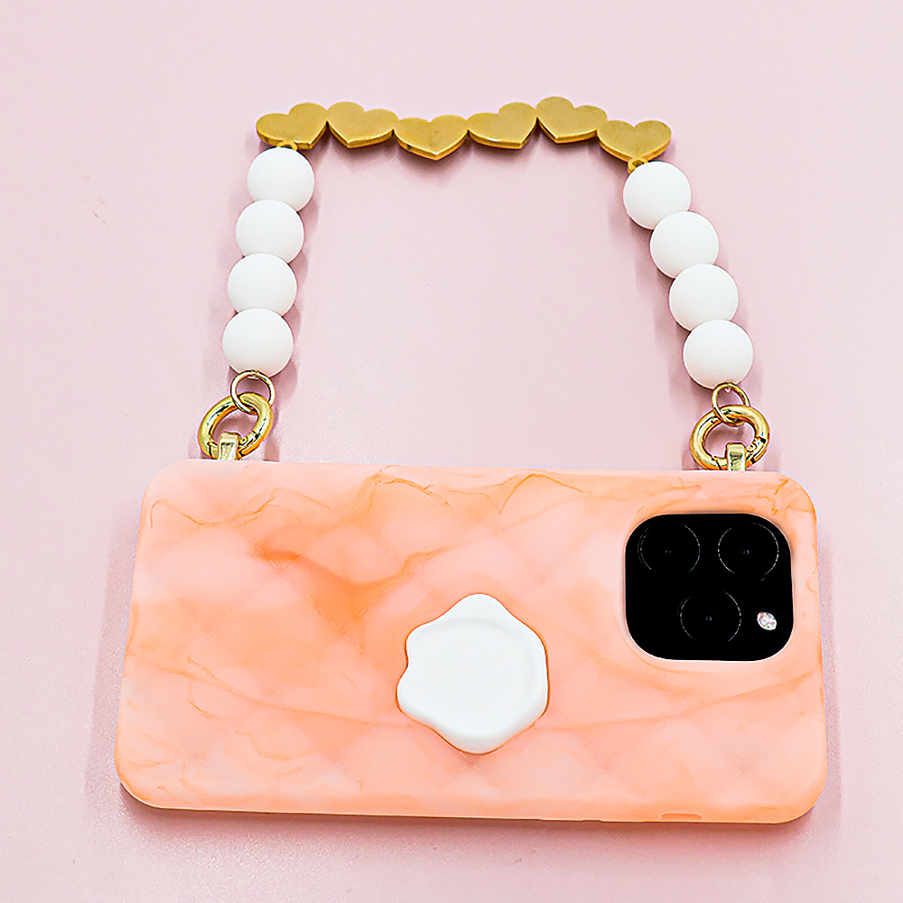 Candies iPhone 14 Pro - 心串珠鍊幻彩果凍晚宴包(螢光橘)