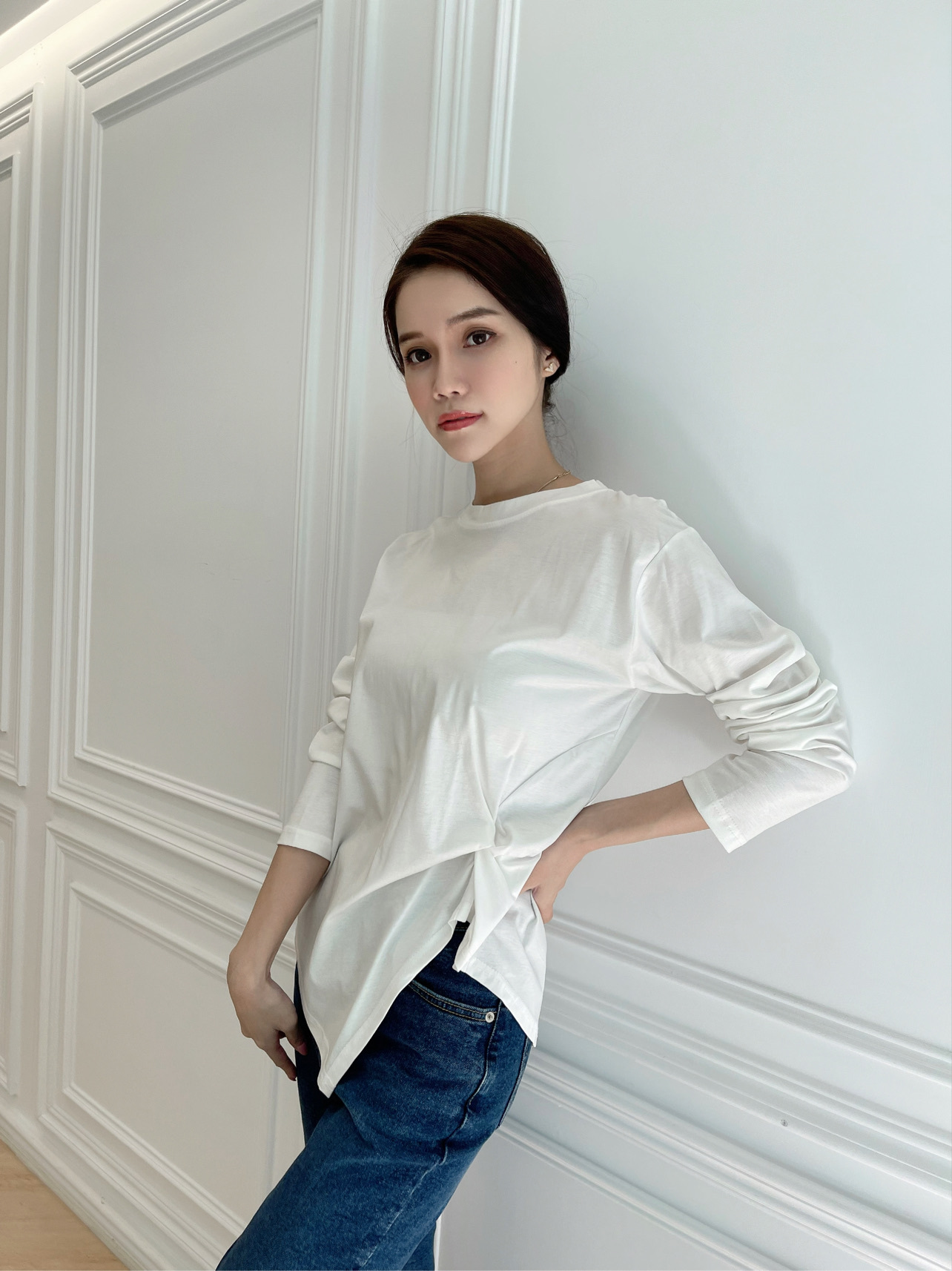 側紐結素色棉Ｔ