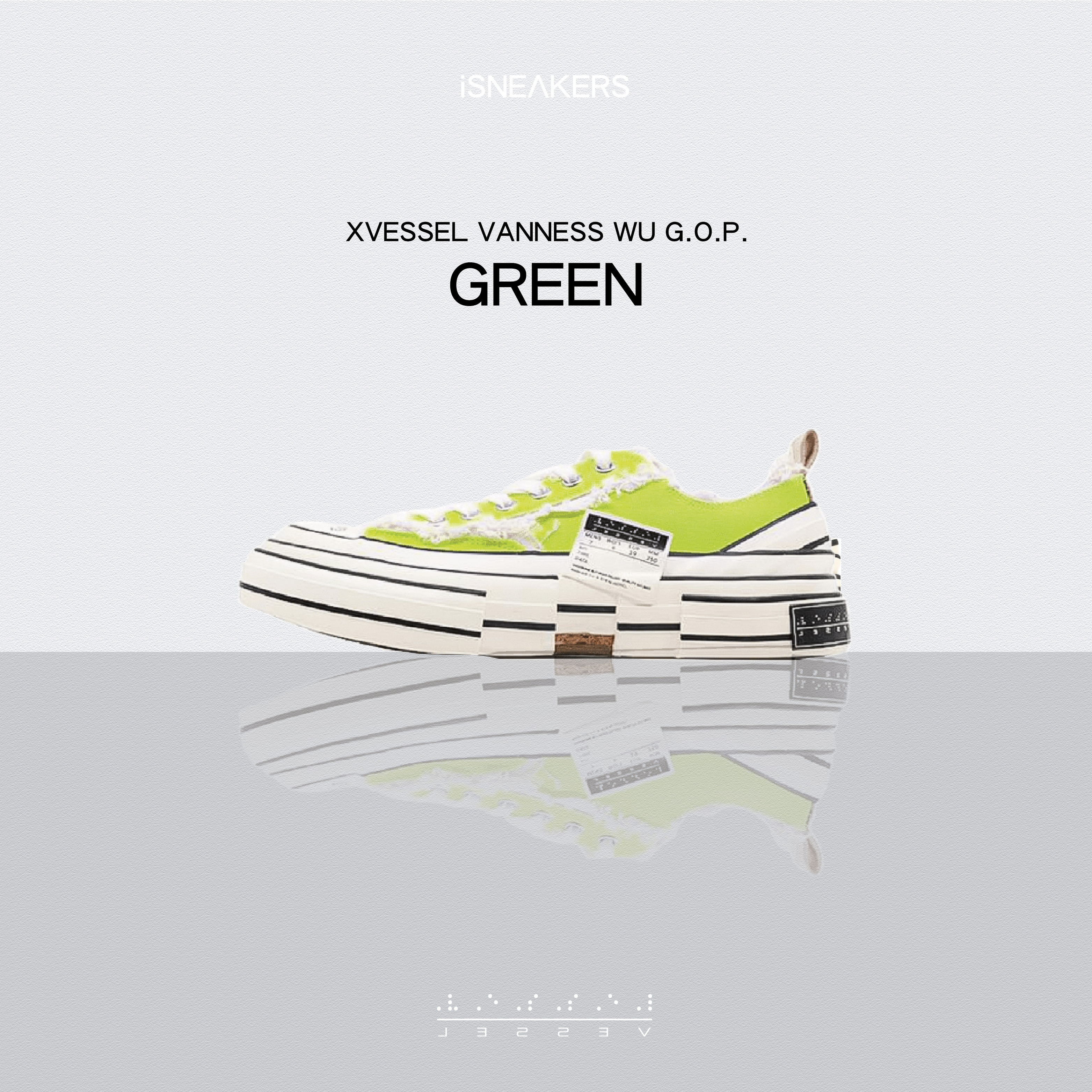 iSNEAKERS｜xVESSEL Vanness Wu G.O.P "Green"吳建豪 硫化鞋 解構鞋 帆布鞋 螢光綠 S19X001YL