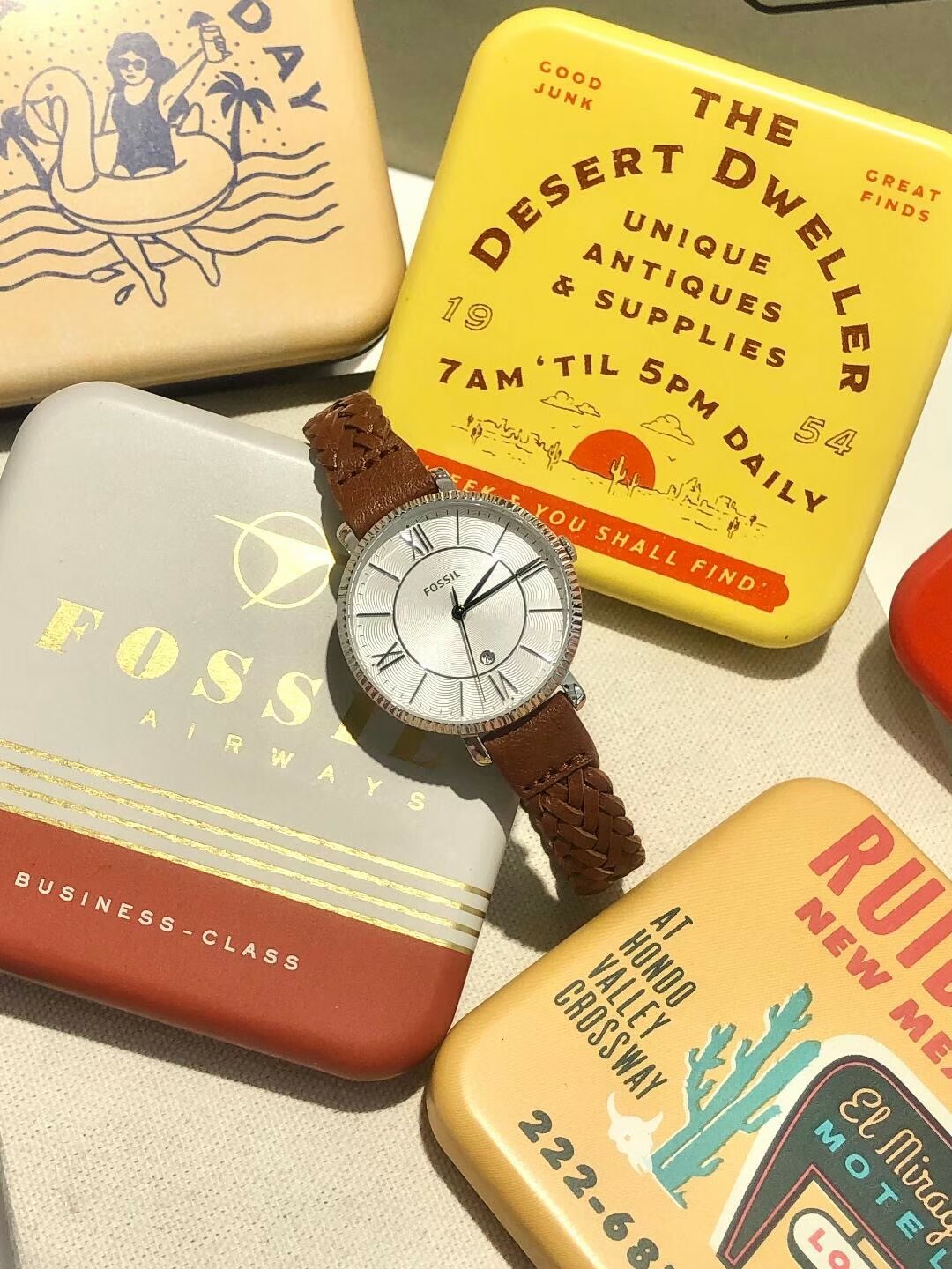 【Fossil】Jacqueline 編織皮革錶帶女錶 ES5208 36mm 現代鐘錶