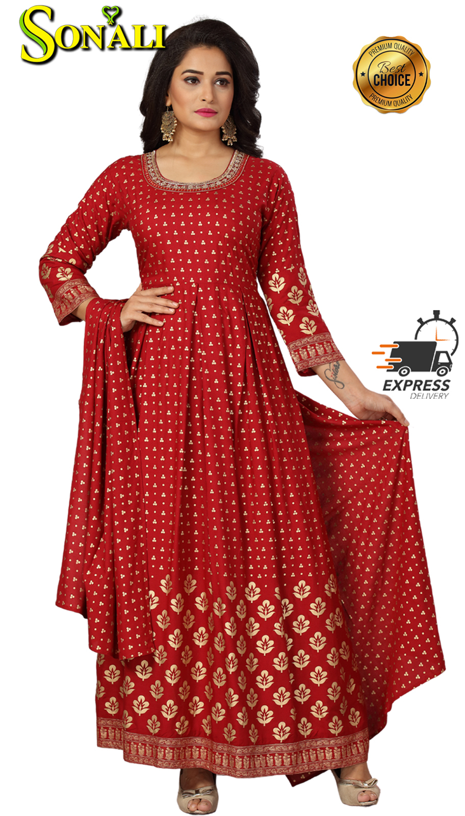 Sonali Premier Quality Women's Cool Rayon Flair Gowns with Pocket (Style and Color Refer Image)-Q1768A/Q1768B/Q1501