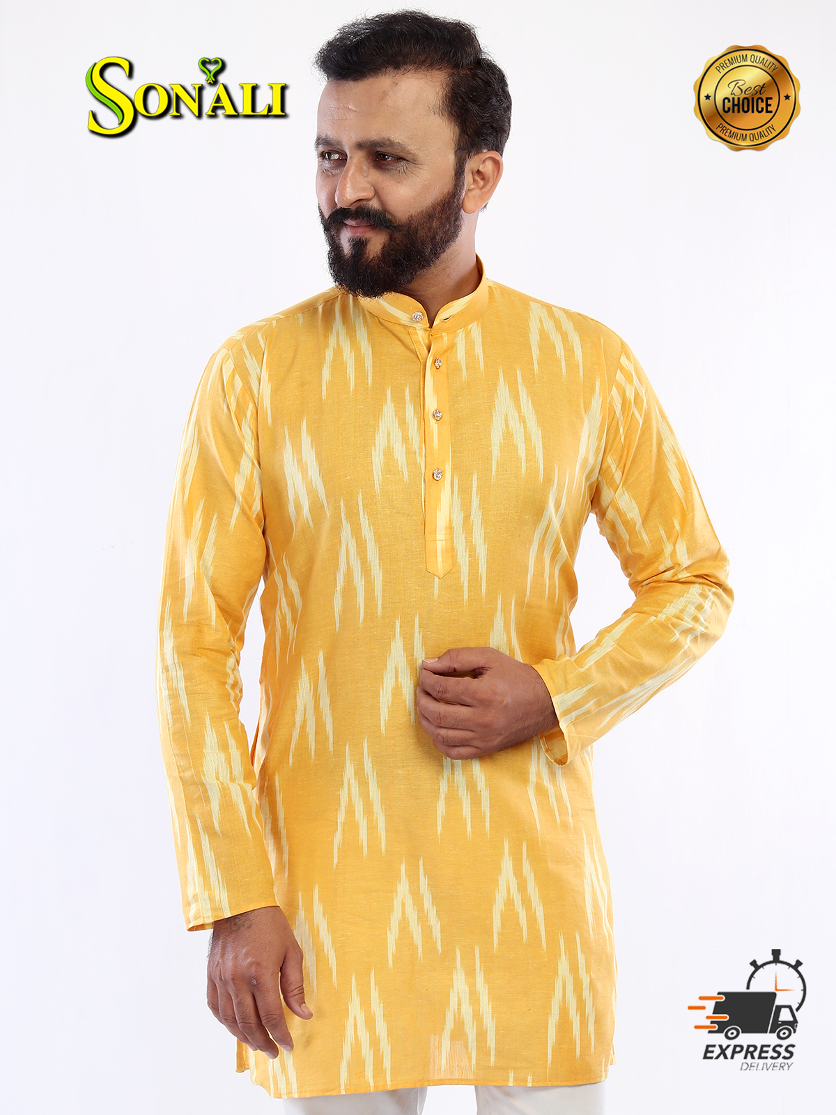 Sonali Premier Quality Father & Son Collections Men's Jippa and Boy's Jippa Yellow Color (TOP Only) - Q1794/Q1795
