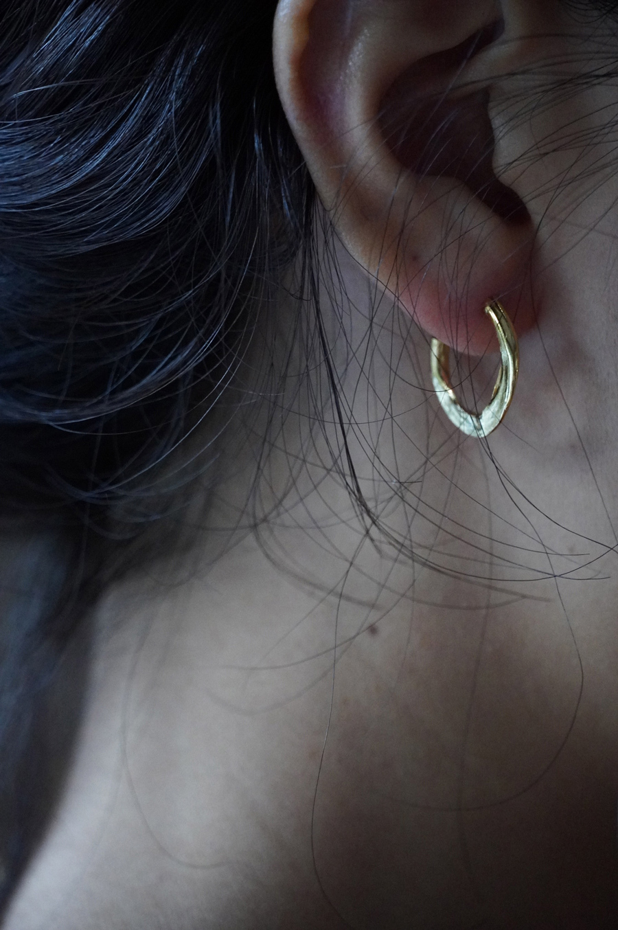 褶耳環｜18K