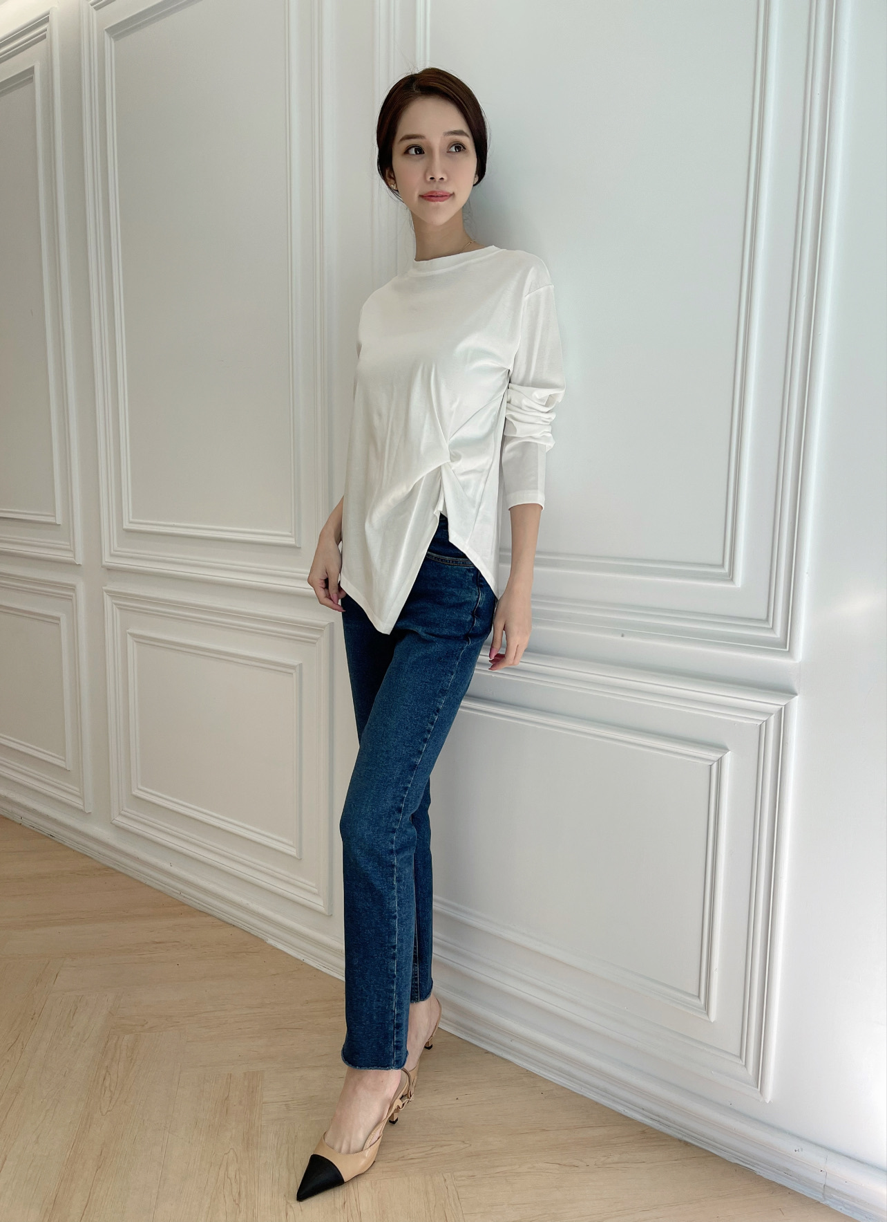 側紐結素色棉Ｔ