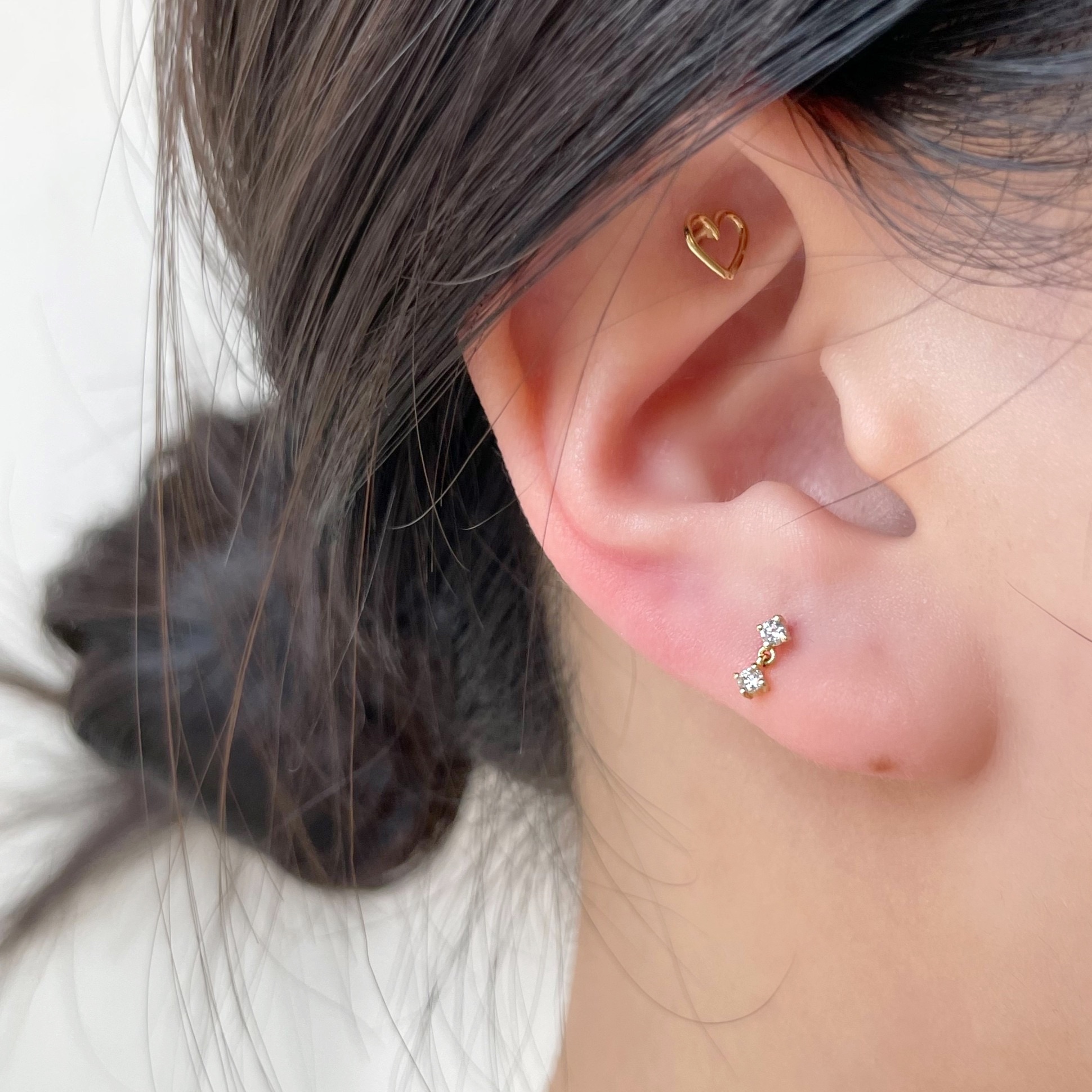 14K菱四爪雙真鑽stud耳環