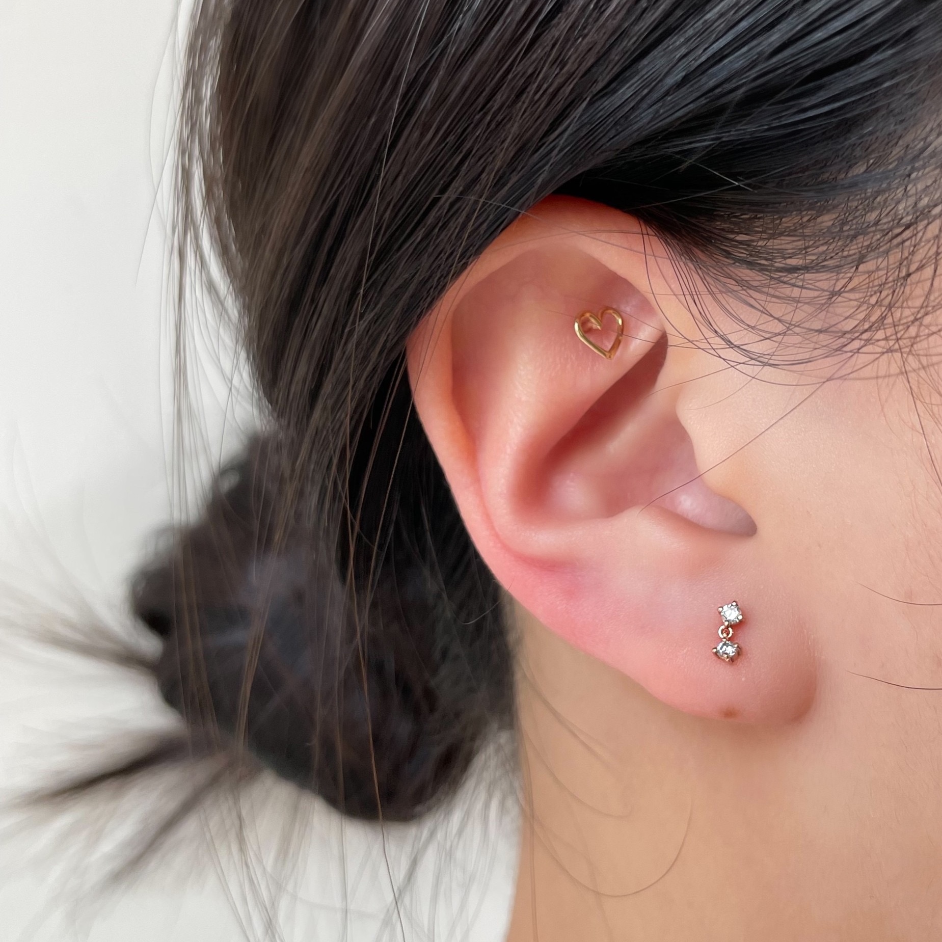 14K菱四爪雙真鑽stud耳環