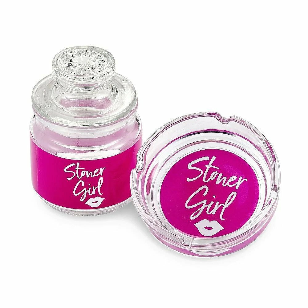 STONER GIRL GLASS STASH JAR & ASHTRAY SET
