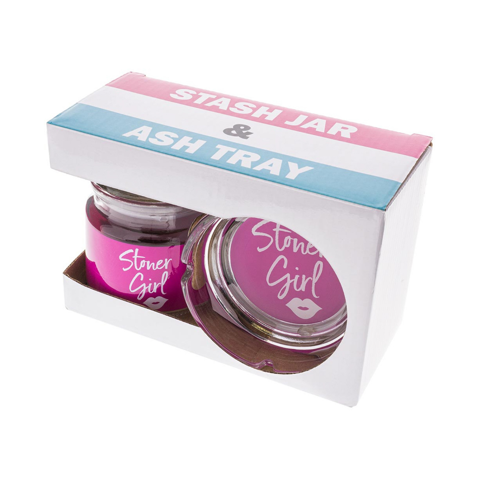 STONER GIRL GLASS STASH JAR & ASHTRAY SET