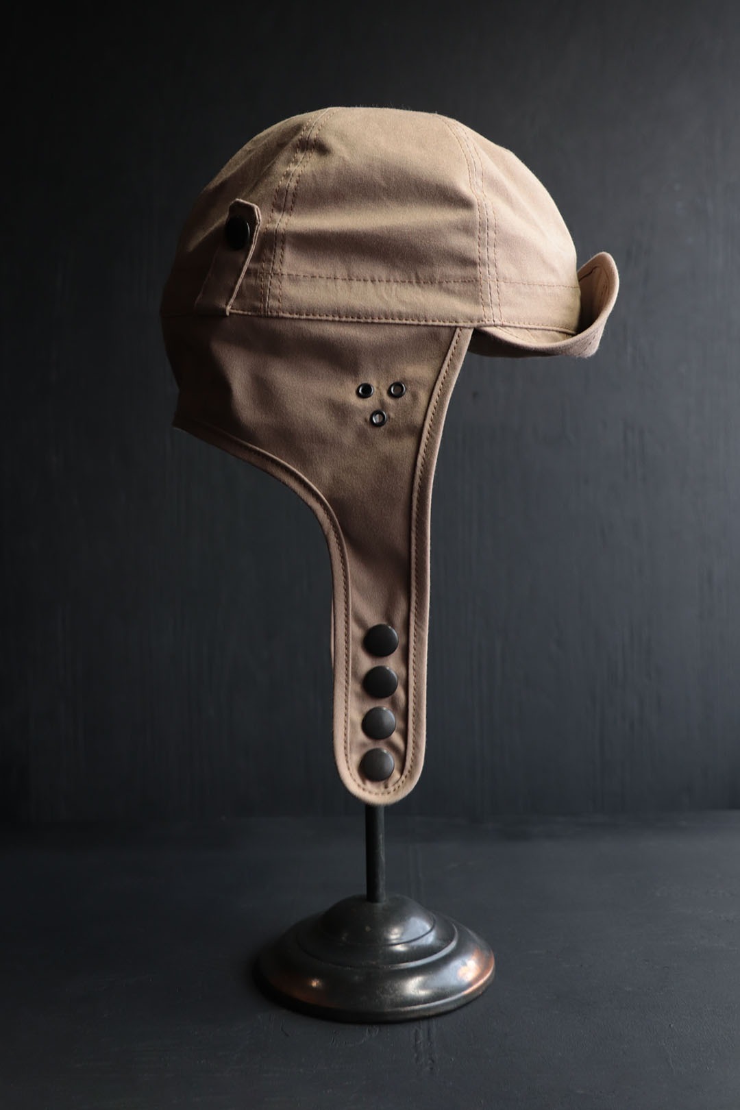 Black Sign Paraffin Weather Aviator Cap / Sand Beige